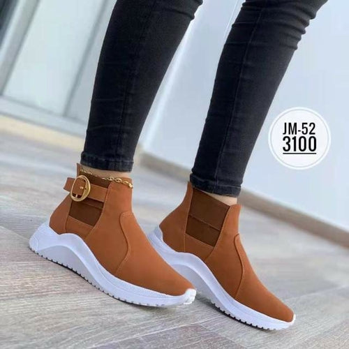 Women's Autumn Boots 2021 New Round Toe Platform Wedge Shoes Side