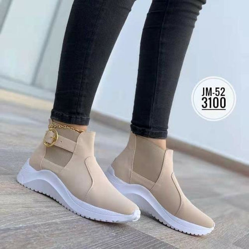 Women's Autumn Boots 2021 New Round Toe Platform Wedge Shoes Side