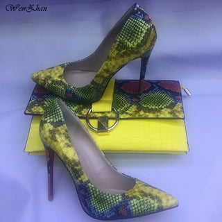 Buy 3 Yellow Shoes Snake Printed Leather with women bag set