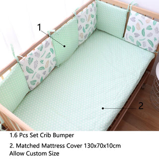 Buy green-leaf-6-plus-1 Cotton Soft Bumpers in the Crib for Baby Room