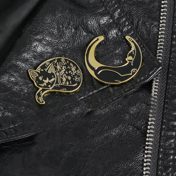 Witch Cat Pins Black Cat Pentagram Moon and Star Witchy Lapel Pins Enamel Pin Brooches for Witches Halloween Jewelry