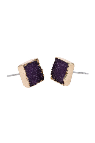 Buy dark-purple Hde2939 - Square Druzy Stone Stud Earrings