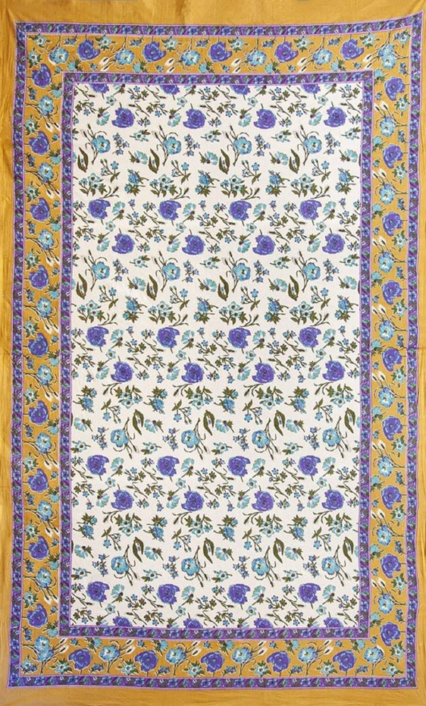 Boho Floral Printed Wall Hanging Picnic Tapestry -Beige/Blue