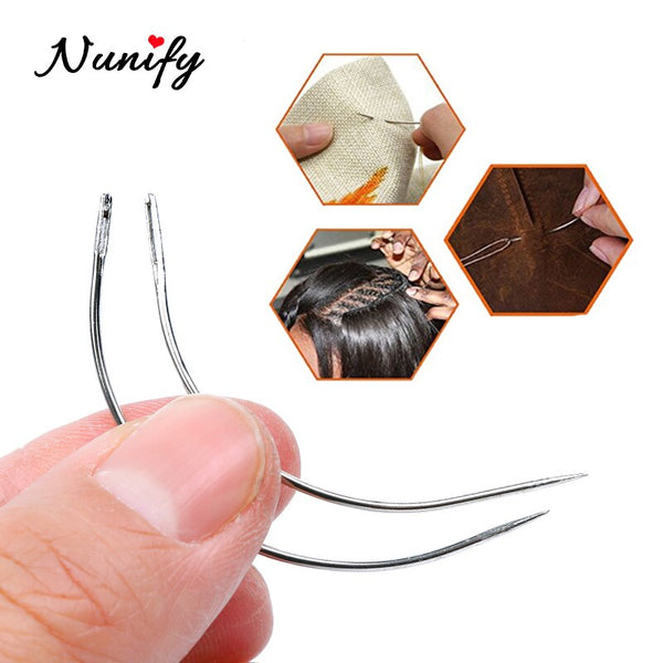 Nunify Threader Guide Needle and Thread for Sew Hair 2Pcs C Type Crochet Needle Black Weaving Thread for Dreadlock Accessories