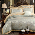 Sliver Gold Luxury Silk Satin Jacquard Duvet Cover Bedding Set