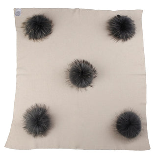 Buy beige-dark-gray Geebro Newborn Warm Wool Swaddling Blanket With 15cm Real Raccoon Fur Pompom