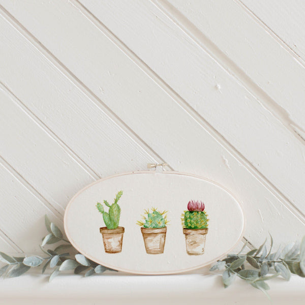 Cactus Watercolor Faux Embroidery Hoop