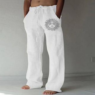 Buy color10 Solid Full Length Soft Linen Pants Mid Waist Pocket Drawstring