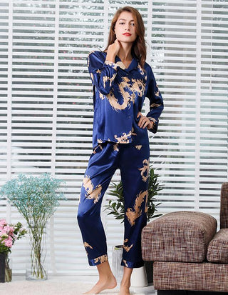 Buy long-sleeve-women Couple Silk Satin Pajamas