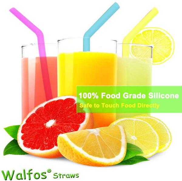 WALFOS 6 Pieces Reusable Silicone Drink Straws Food Grade Regular Size for Drinking