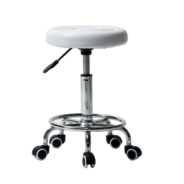 White Round Stool with Lines Rotation Bar Stool