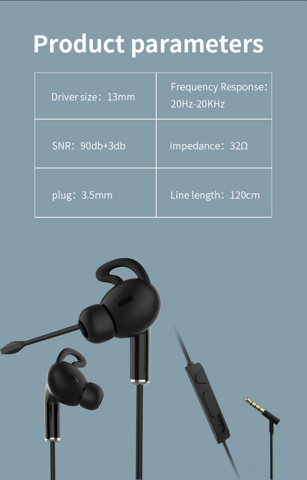 Wired Gaming Headset Earphone In-Ear Headphones with Mic