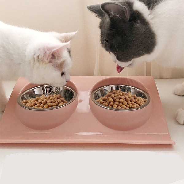 Pet Double Bowls Food Water Feeder Stainless Steel