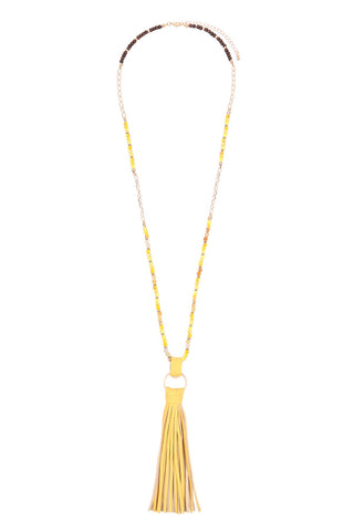 Buy yellow Hdn3121 - Leather Tassel Necklace