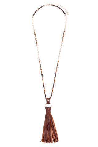 Buy brown Hdn3121 - Leather Tassel Necklace