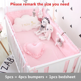 Buy fen-se Princess Pink 100% Cotton Baby Bedding Set Newborn Baby Crib Bedding Set for Girls Boys Washable Cot Bed Linen 4 Bumpers+1 Sheet