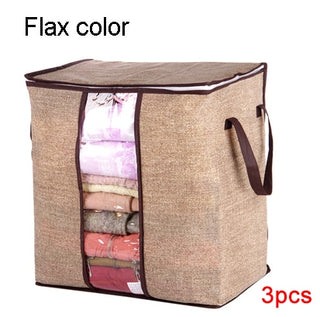 Buy flax-color-3pcs Non-Woven Portable Clothes Storage Bag