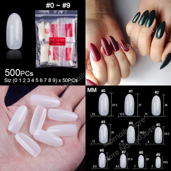 TKGOES 250 Pieces Same Size, 500 Pieces 10 Sizes Acrylic Oval Nail Tips False Nails Clear Full Cover Fake Nail Art Tips French - Webster.direct