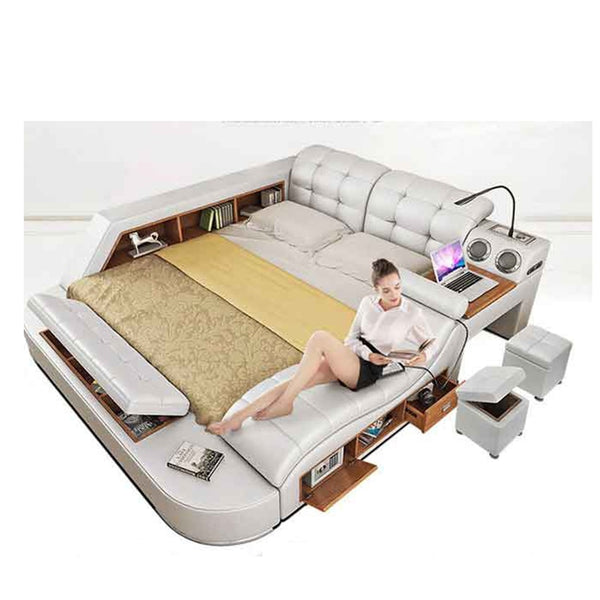 king size leather soft bed bedroom furniture tatami smart soft bed  2