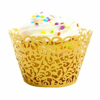 Buy gold Little Vine Lace Laser Cut Cupcake Wrapper 100 pcs set