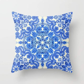 Cobalt Blue & China White Folk Art Pattern Cushion/Pillow